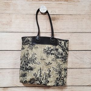 J. Jill Toile Print Canvas Leather Tote Bag